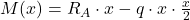 M(x) = R_A \cdot x - q \cdot x \cdot \frac{x}{2}