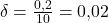 \delta = \frac{0{,}2}{10} = 0{,}02