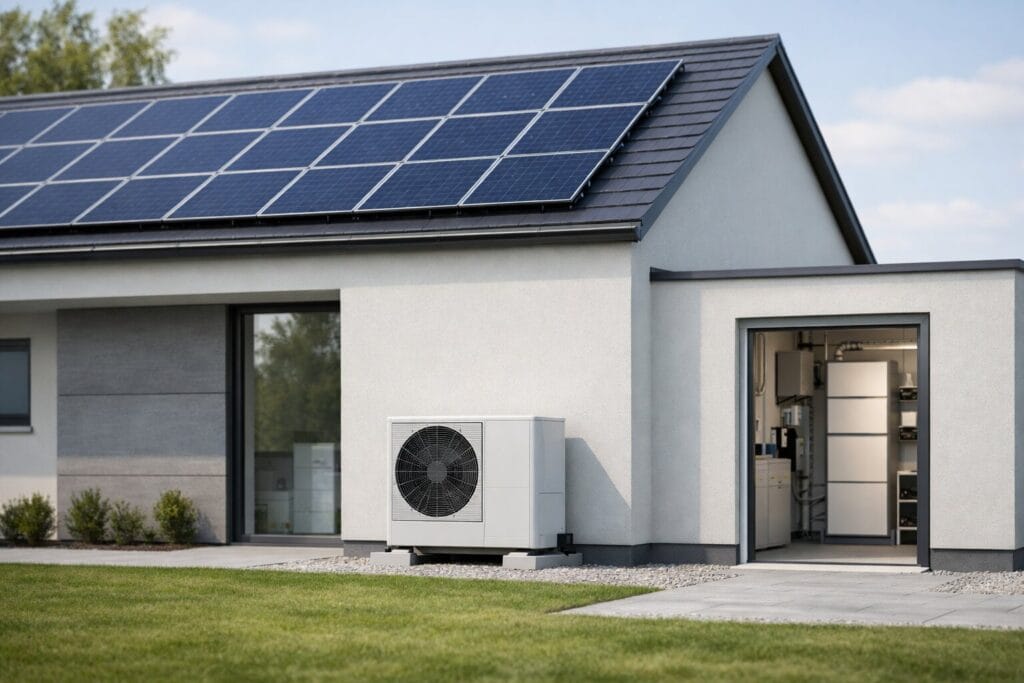 Nowoczesny dom z fotowoltaiką, pompą ciepła i magazynem energii w jednym systemie
